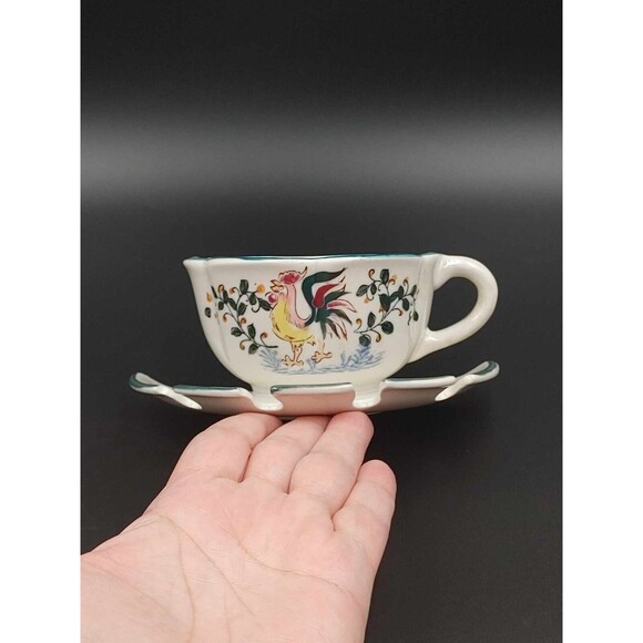 Vintage Fred Roberts Co Rooster Wall Pocket Tea Cup with 4 Slot Spoon Holder - Picture 3 of 7